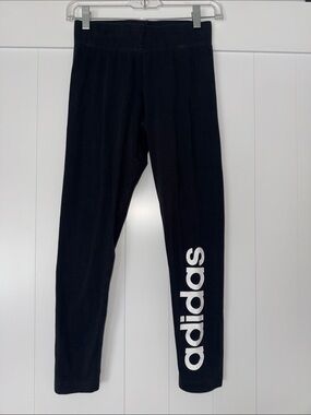 adidas Black Leggings with White Vertical Logo